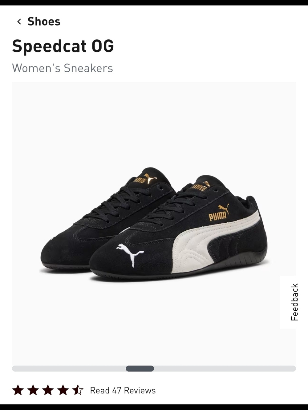 Puma Speedcat OG Women's Sneakers — Black, White & Gold